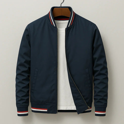 Men’s Lightweight Bomber Jacket With Ribbed Collar – Casual Zip Jacket