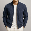 Men's Suede Zip-Up Long Sleeve Jacket – Casual Slim Fit Coat