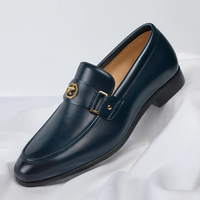 Men’s Blue Leather Loafers With Metal Accent – Elegant Slip-On Shoes