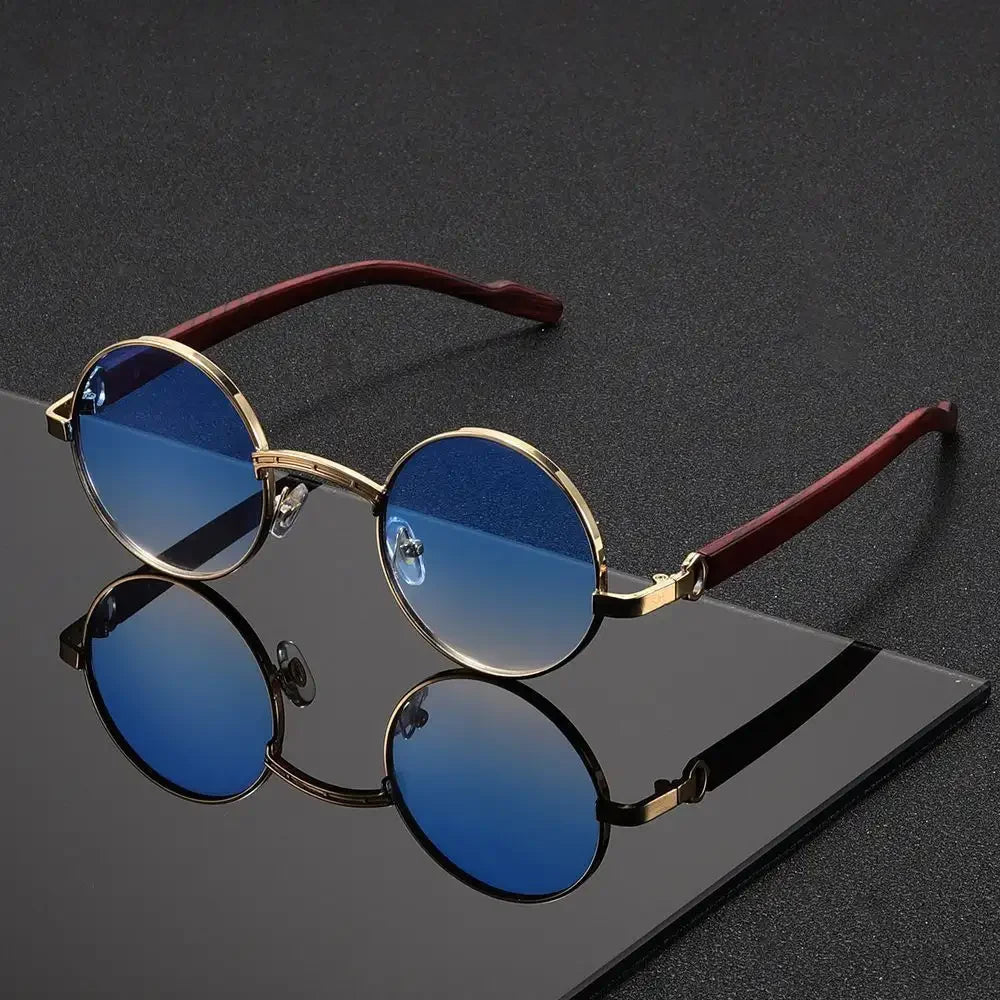 Retro Style Round Metal Frame Sunglasses With Dark Lenses