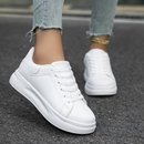 Women's White Leather Sport Sneakers – Casual Lace-Up Athletic Trainers
