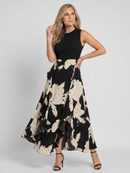 Klasen | Sleeveless Floral Print High Low Hem Midi Dress