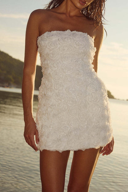 3D Floral Strapless Bodycon Party Dress