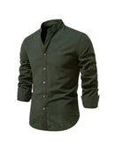 Men’s Band Collar Button Down Shirt - Stylish Long Sleeve