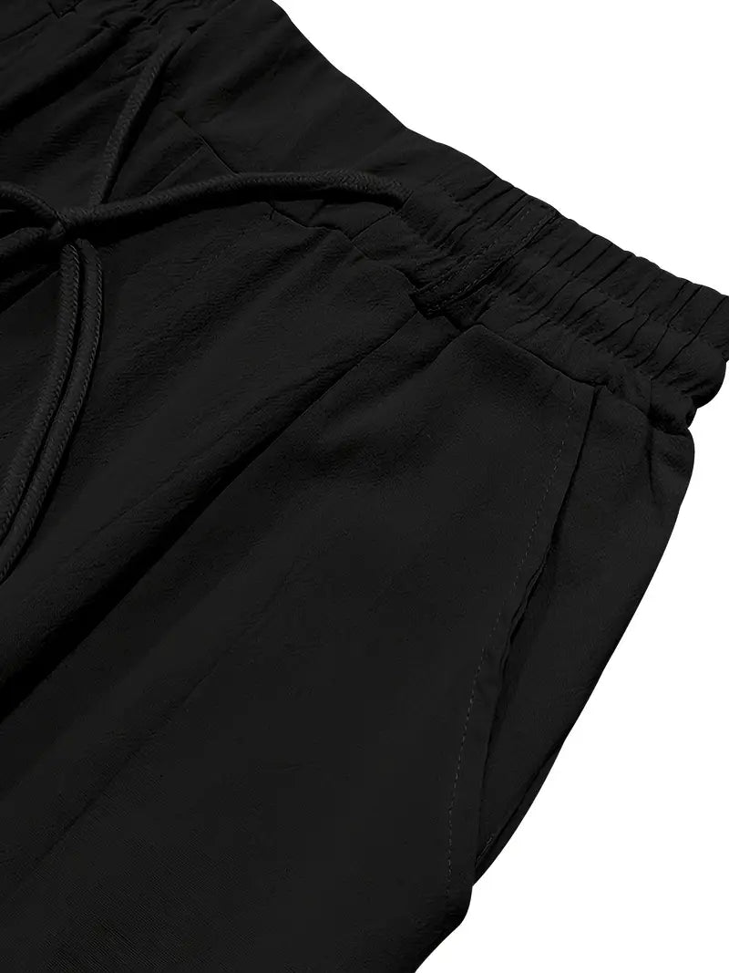 Men's Wide-Leg Linen Trousers – Drawstring Casual Summer Pants