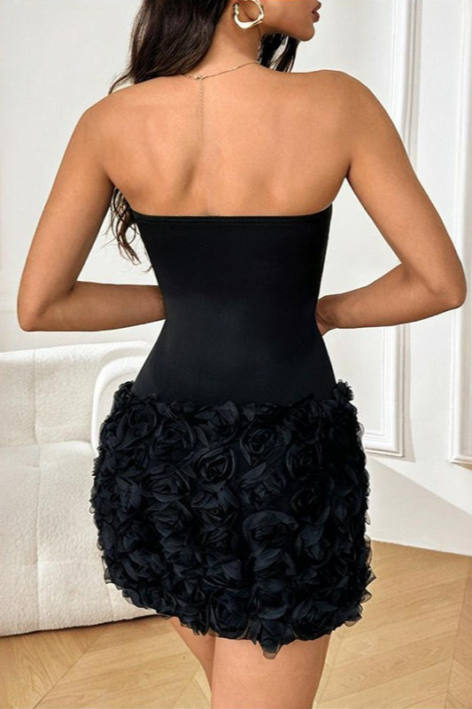 3D Floral Textured Strapless Birthday Dress