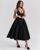 Women's V-Neck Corset Style Midi Dress – Sleeveless Elegant Fitted Tulle Dress