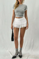 Sexy Tiered Lace Trim Mini Cake Skirt