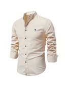 Men’s Band Collar Button Down Shirt - Stylish Long Sleeve