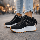 Women’s Chunky Denim Sneakers - Lace Up Street Style Shoes