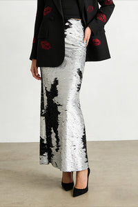 Metallic Sequin High Waisted Pencil Skirt