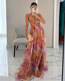 Women's Floral Flowing Maxi Dress – Sleeveless Elegant Wedding Guest Dress