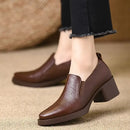 Women's Pointed Toe Leather Loafers With Chunky Heels – Casual Shoes