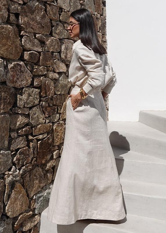 Women's Linen Shirt And Maxi Skirt Set – Elegant Summer Outfit