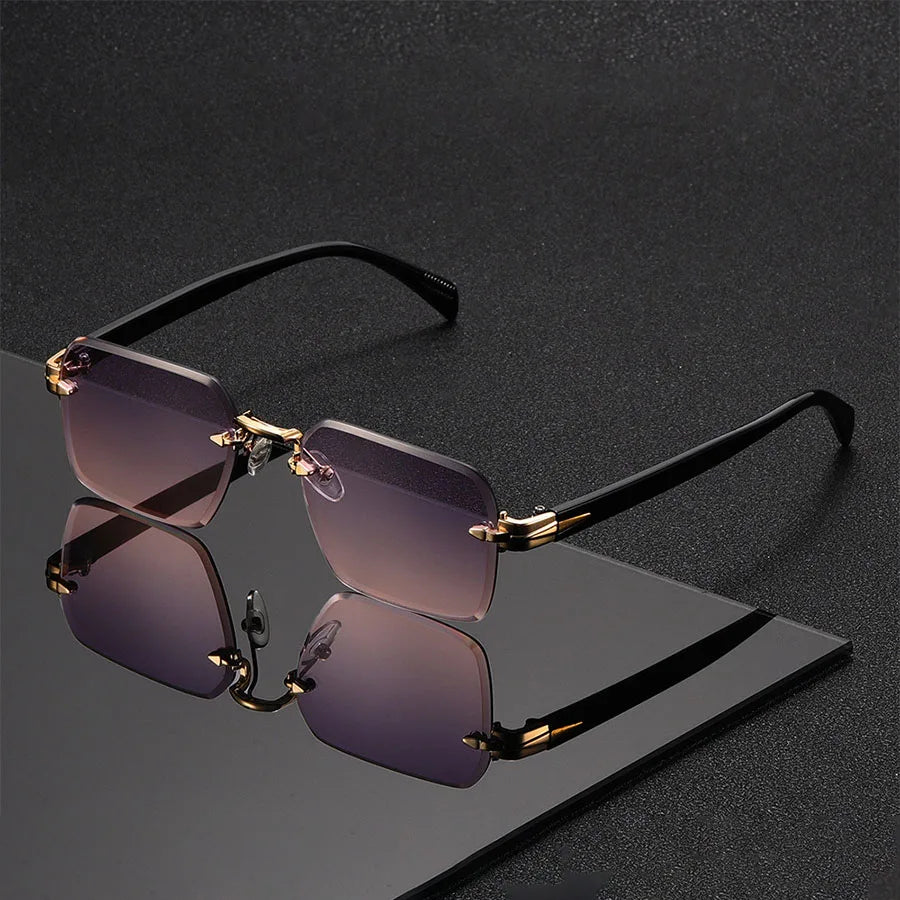 Vintage Rimless Rectangle Sunglasses – Minimalist Retro Frameless Shades