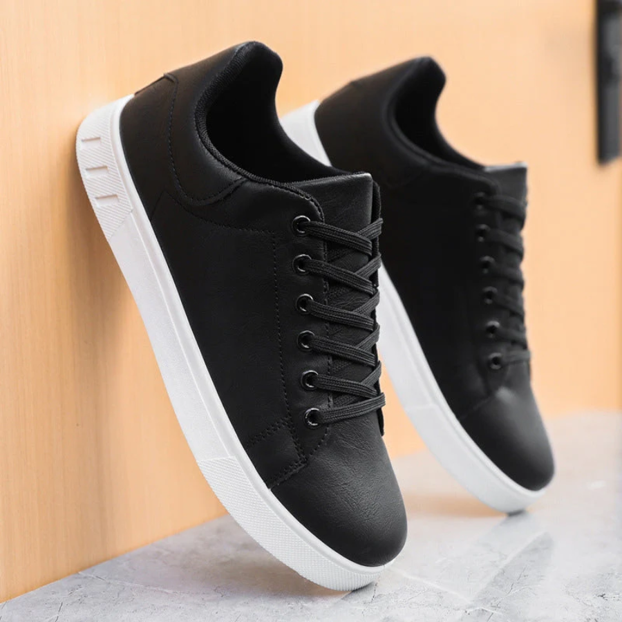 Men's Lace-Up Faux Leather Sneakers – Casual Comfortable Shoes