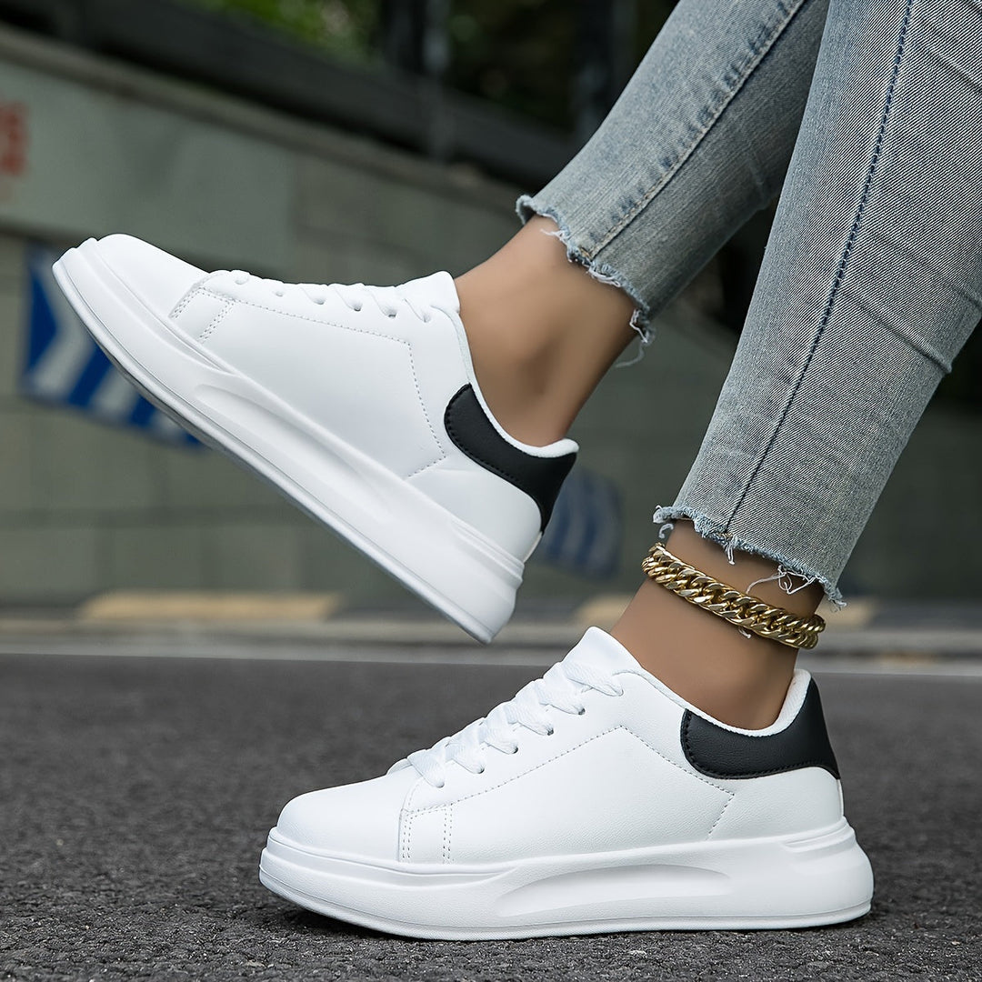 Women's White Leather Sport Sneakers – Casual Lace-Up Athletic Trainers