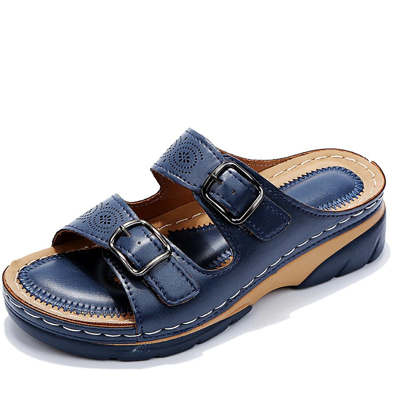 Women's Orthopedic Open-Toe Leather Sandals – Adjustable Buckle Comfort Shoes