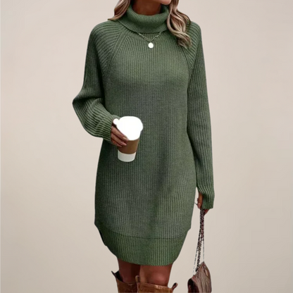 Women’s Turtleneck Sweater Dress – Knit, Long Sleeve, Knee-Skimming