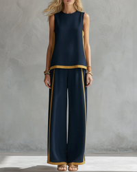 Women’s Loose Fit Linen Two Piece Set - Sleeveless Casual Outfit