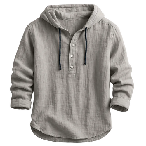 Men's Lightweight Linen Hoodie – Long Sleeve Drawstring Casual Shirt