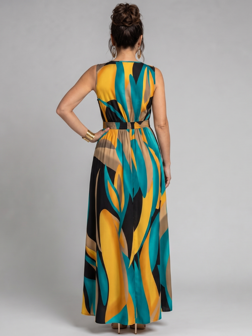 Zarela | Sleeveless Abstract Print Maxi Dress