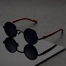 Retro Style Round Metal Frame Sunglasses With Dark Lenses