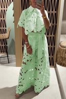 Women's Lace Blouse And Wide Leg Pants Set – Elegant Casual Outfit