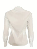 Women's V-Neck Button-Down Long Sleeve Blouse – Corporate Office Shirt