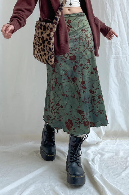 American Retro Print Bodycon Midi Skirt