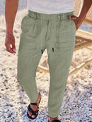 Men's Wide-Leg Linen Trousers – Drawstring Casual Summer Pants