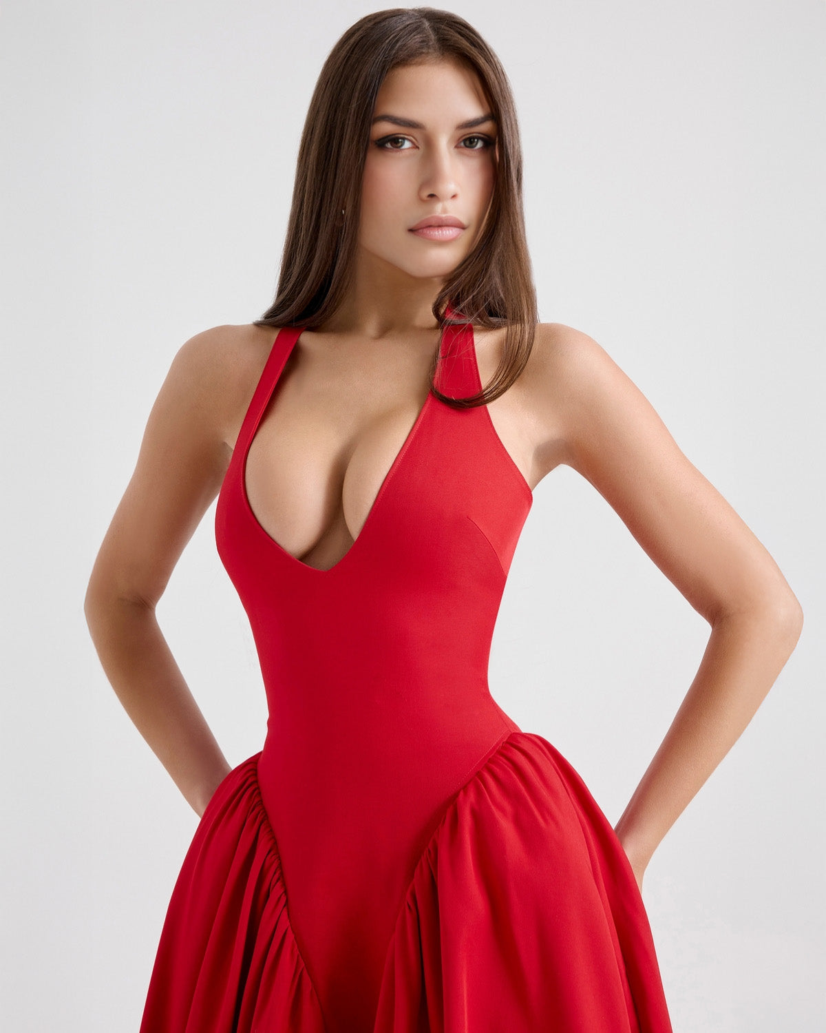 Women's V-Neck Corset Style Midi Dress – Sleeveless Elegant Fitted Tulle Dress
