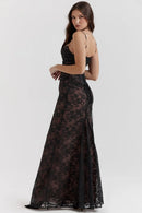 Women's Lace Bodycon Maxi Dress Set – Long Sleeve Cropped Jacket