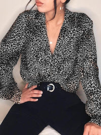 Women's Leopard Print Button-Up Blouse – Long Sleeve Stylish Top