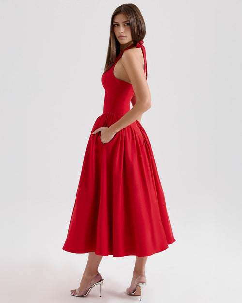 Women's V-Neck Corset Style Midi Dress – Sleeveless Elegant Fitted Tulle Dress