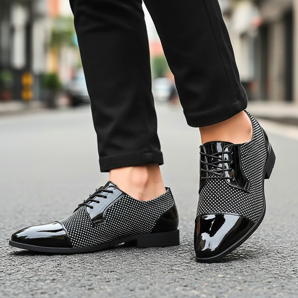 Men’s Patent Leather Oxford Shoes With Dotted Pattern – Formal Dress Shoes