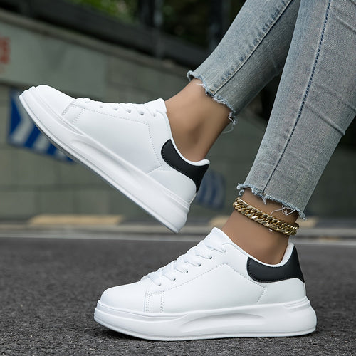 Women's White Textile Lace-Up Sneakers – Orthopedic Casual Comfort Trainers