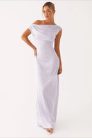 Solid Maxi Dress with Asymmetric Neckline