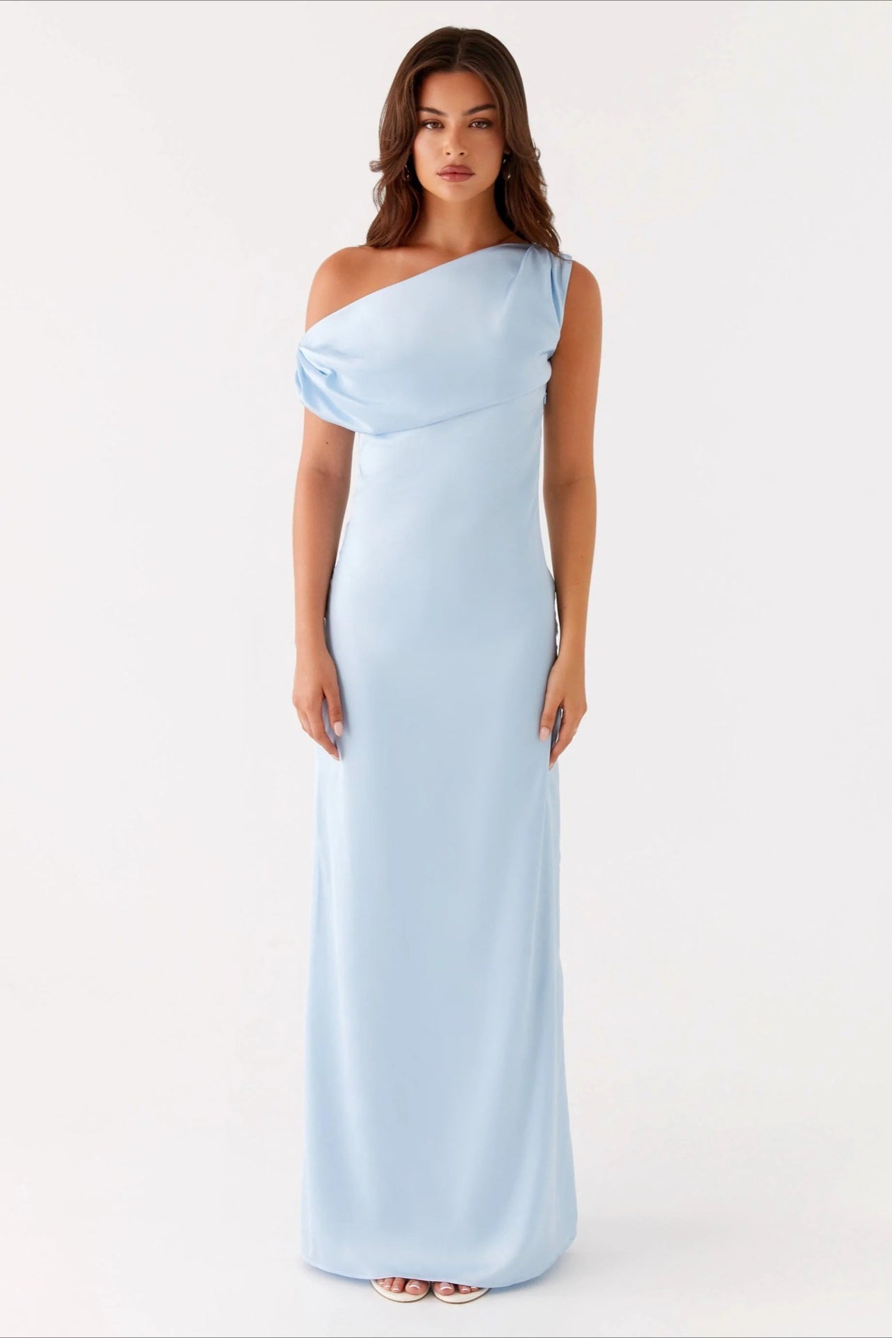 Women's Solid Asymmetric Neckline Formal Maxi Dress – Evening Gown