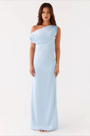 Women's Solid Asymmetric Neckline Formal Maxi Dress – Evening Gown