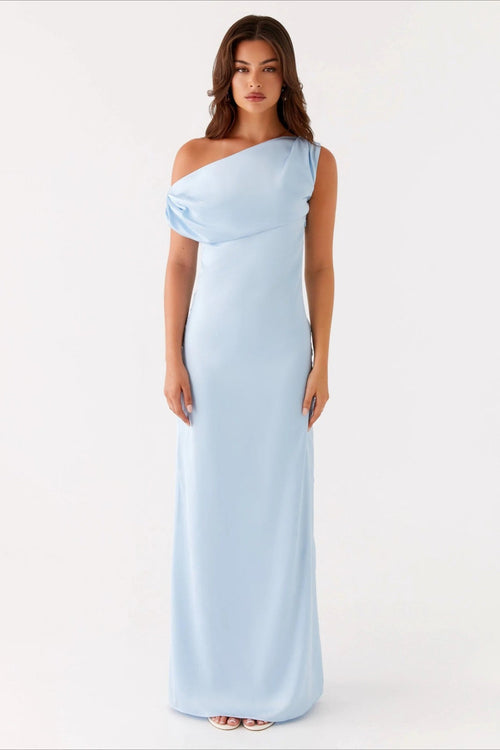 Solid Maxi Dress with Asymmetric Neckline