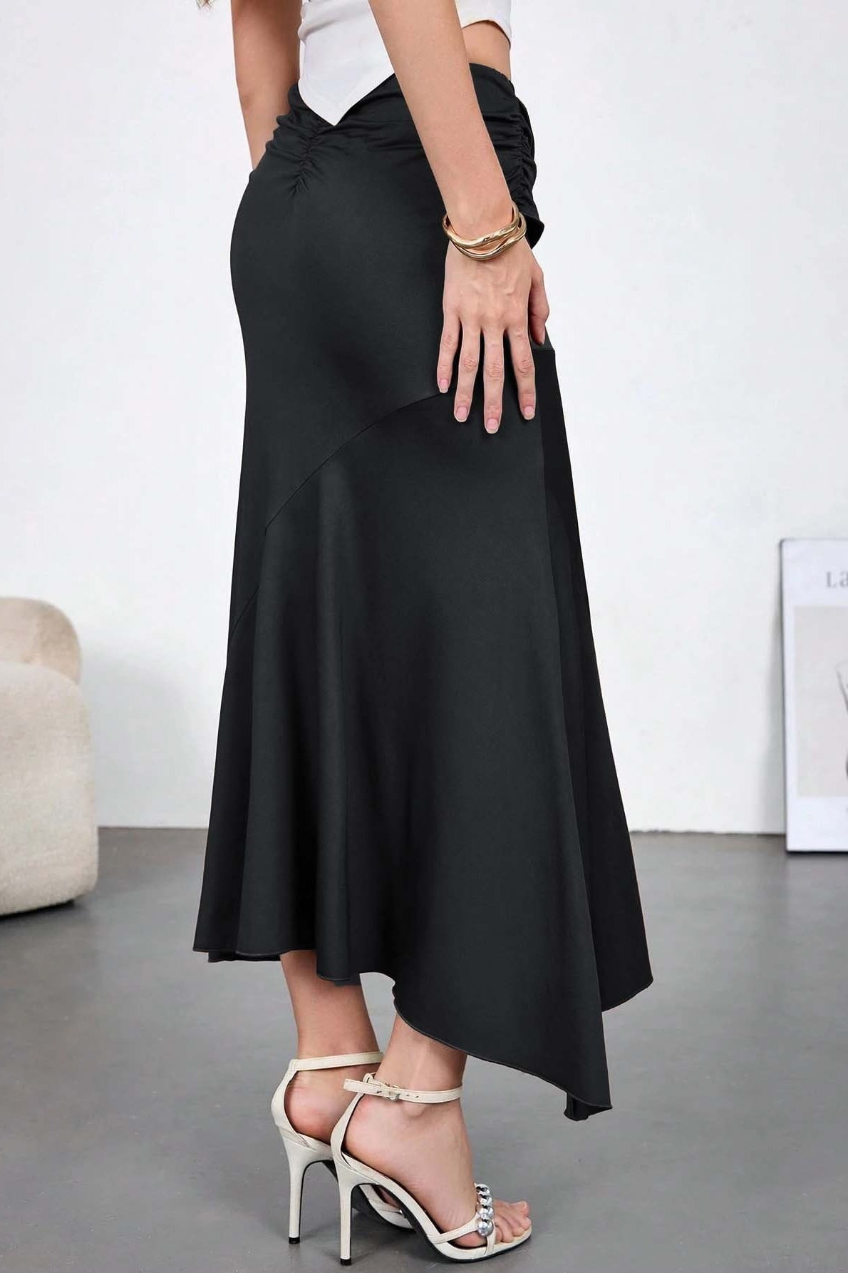 High Waist Wood Veneer Sash Bodycon Skirt