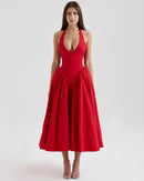 Women's V-Neck Corset Style Midi Dress – Sleeveless Elegant Fitted Tulle Dress