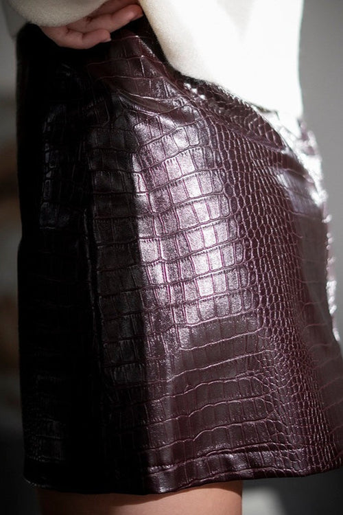 Crocodile Pattern PU Leather High Waist Mini Skirt