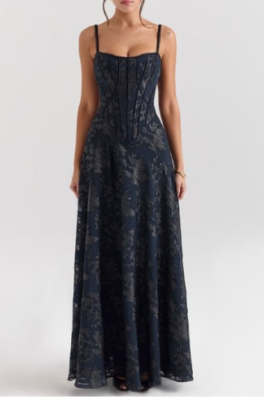 Women's Spaghetti Strap Chiffon Floral Formal Dress – Elegant Maxi Dress