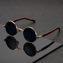 Retro Style Round Metal Frame Sunglasses With Dark Lenses