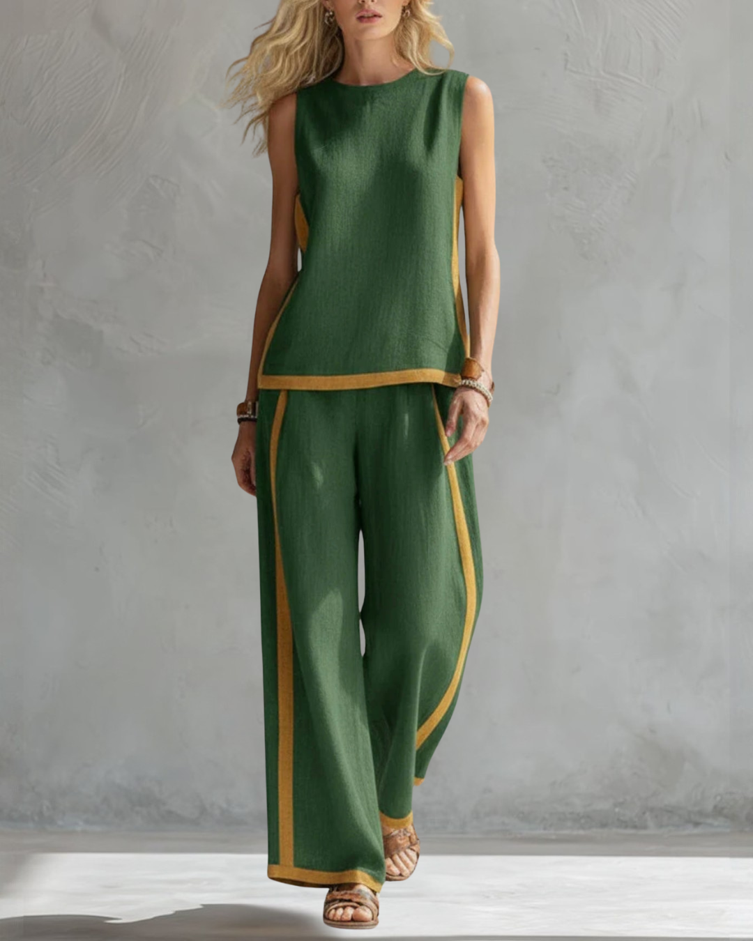Women’s Loose Fit Linen Two Piece Set - Sleeveless Casual Outfit