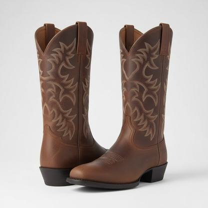 Women’s Western Knee-High Boots – Pointed Toe & Embroidered Detail