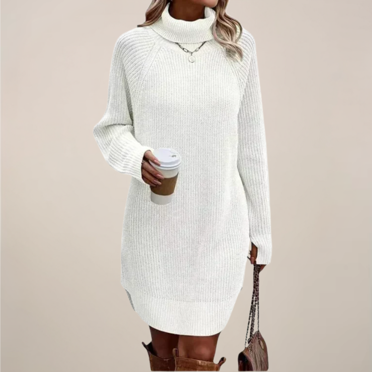 Women’s Turtleneck Sweater Dress – Knit, Long Sleeve, Knee-Skimming