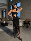 Zampa | Halter Neck Crochet Fringe Detail Maxi Dress